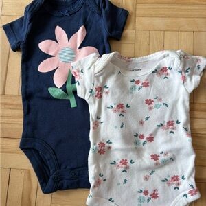 Carter's Navy and White Floral Baby Bodysuits